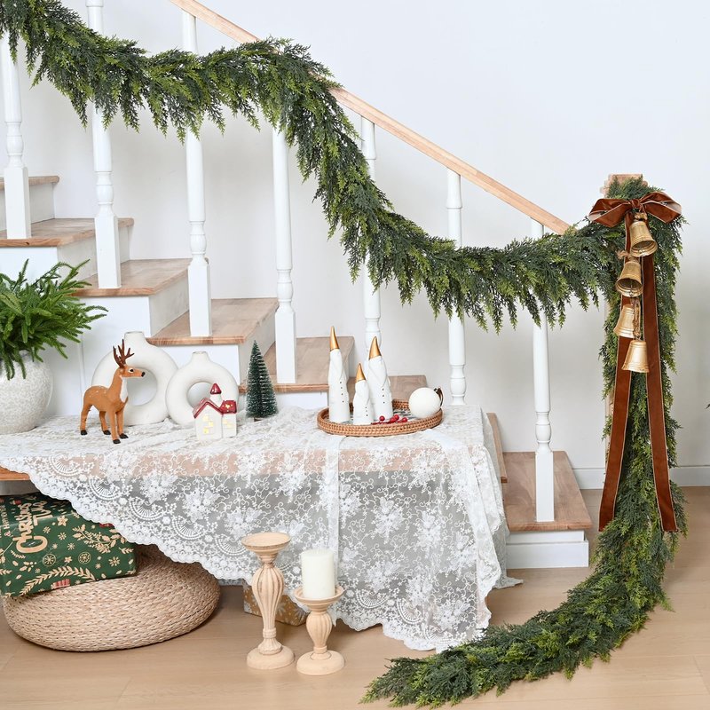 Waipfaru 2 Pcs 6 Ft Christmas Cedar Garland, Real Touch Pine Garlands, Artificial Realistic Faux Greenery Garland for Xmas Home Mantle Fireplace Wall Indoor Outdoor Christmas Decorations