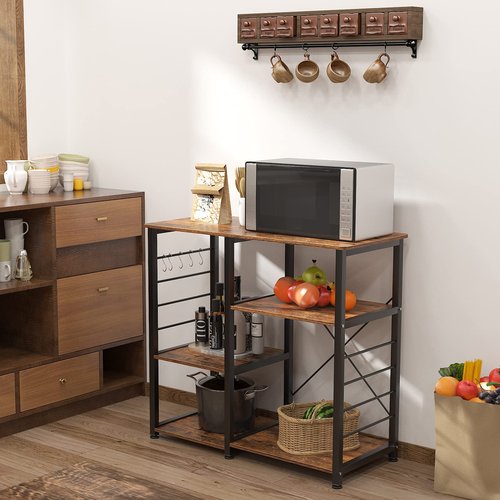 soges Baker's Shelves, Kitchen Shelves, Standing Shelves, Microwave Holder, Baker's Shelves, Household Shelving with 3 Shelves, Multifunctional Kitchen Shelving Storage Side Trolley, Rustic Brown