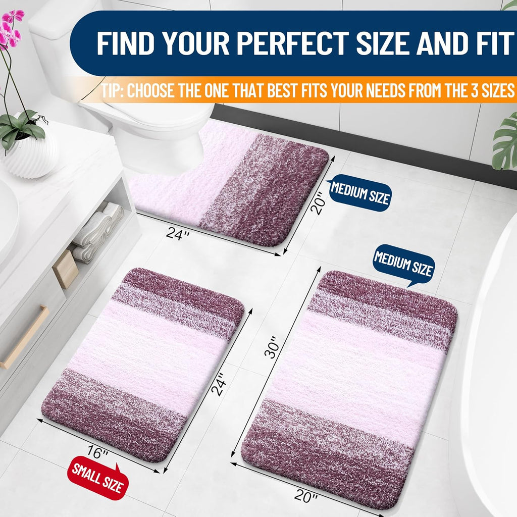 OLANLY Luxury U-Shaped Toilet Rugs - Extra Soft, Absorbent Microfiber Bath Mat, 24x20, Mauve