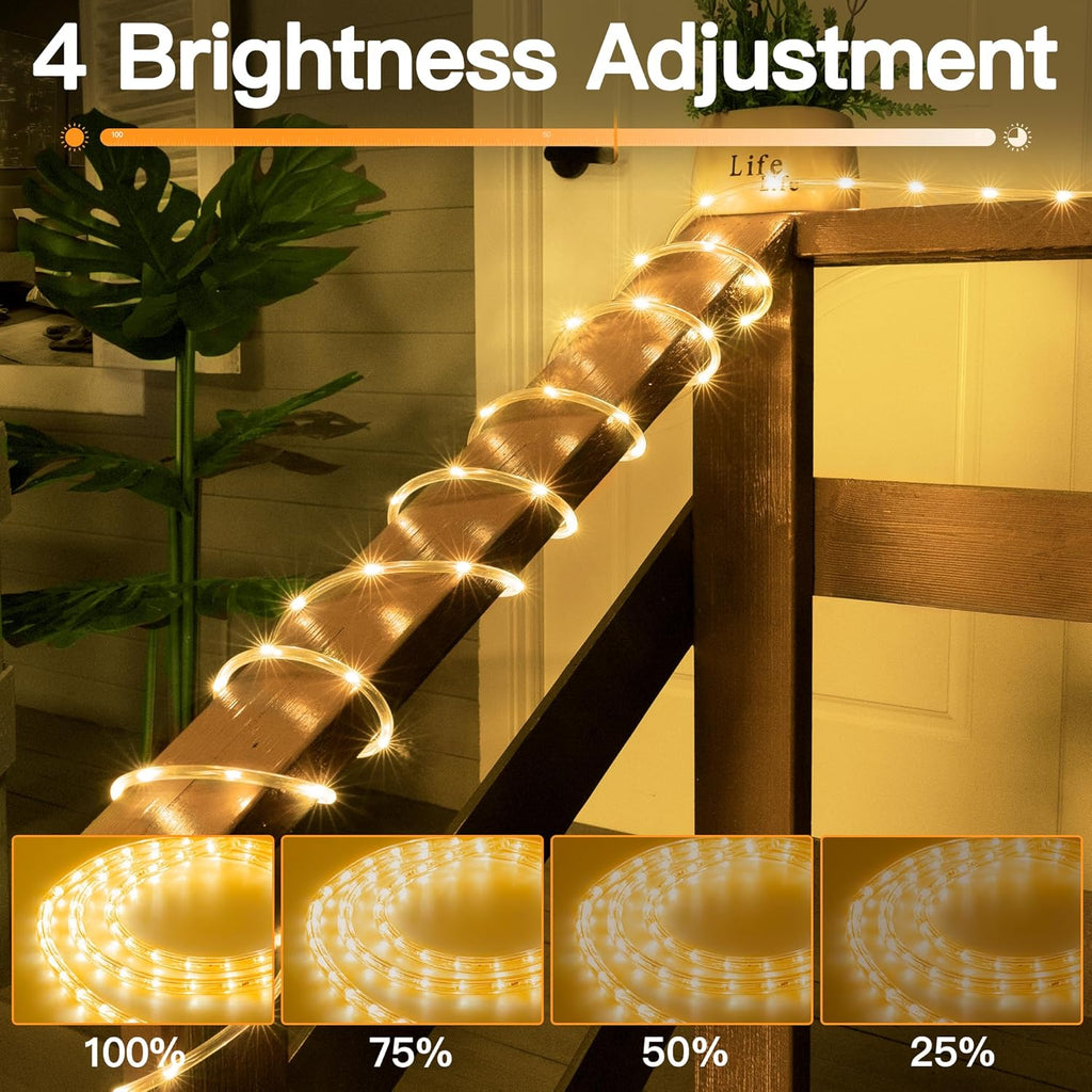 Skiennix 50ft LED Rope Lights - Waterproof & Remote-Controlled | Warm White for Indoor & Outdoor Use