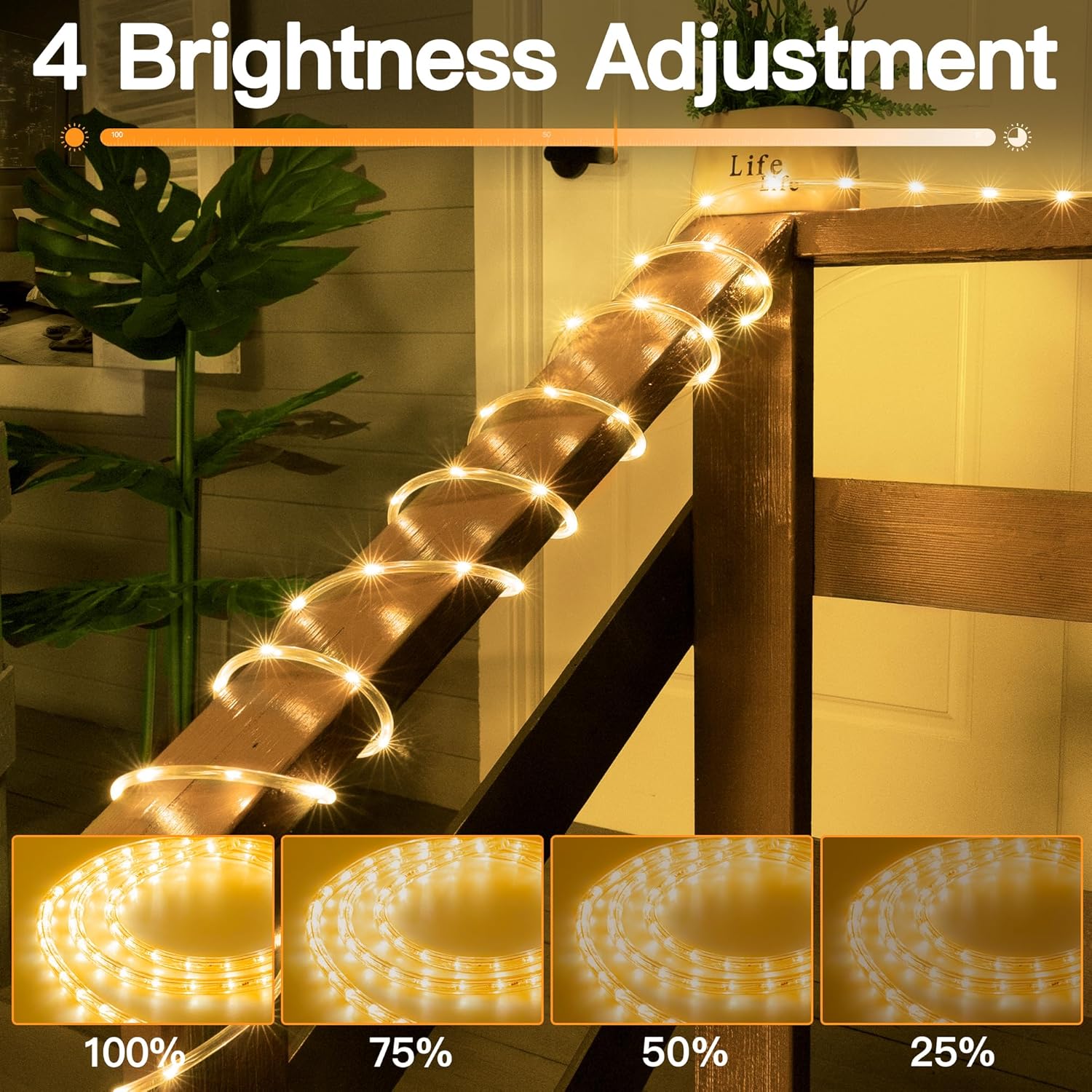 Skiennix 50ft LED Rope Lights - Waterproof & Remote-Controlled | Warm White for Indoor & Outdoor Use