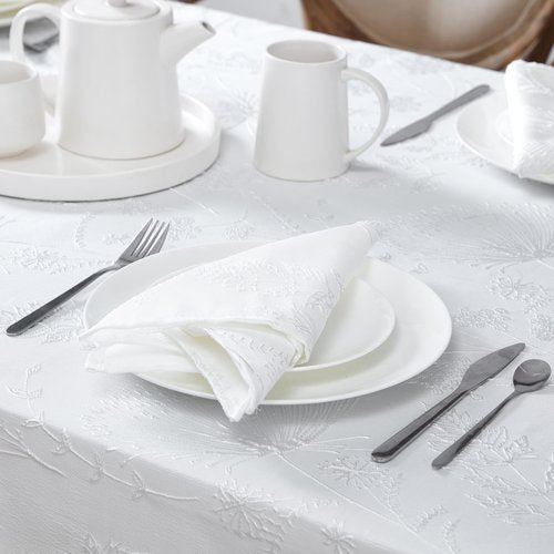 Laura Ashley Tablecloth Raised Woven Embroidered Jacquard Fabric, Wrinkle Resistant for Dining, Holiday, Party, Wedding or Banquet, 60" x 102", Cynthia White