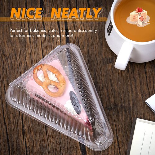 AQSXO 100 Pcs Transparent Cake Slice Plastic Containers with Lids 4 Inches Hinged Lid Cheese cake Container, for Take Out Packaging, Bakery and Cafe.