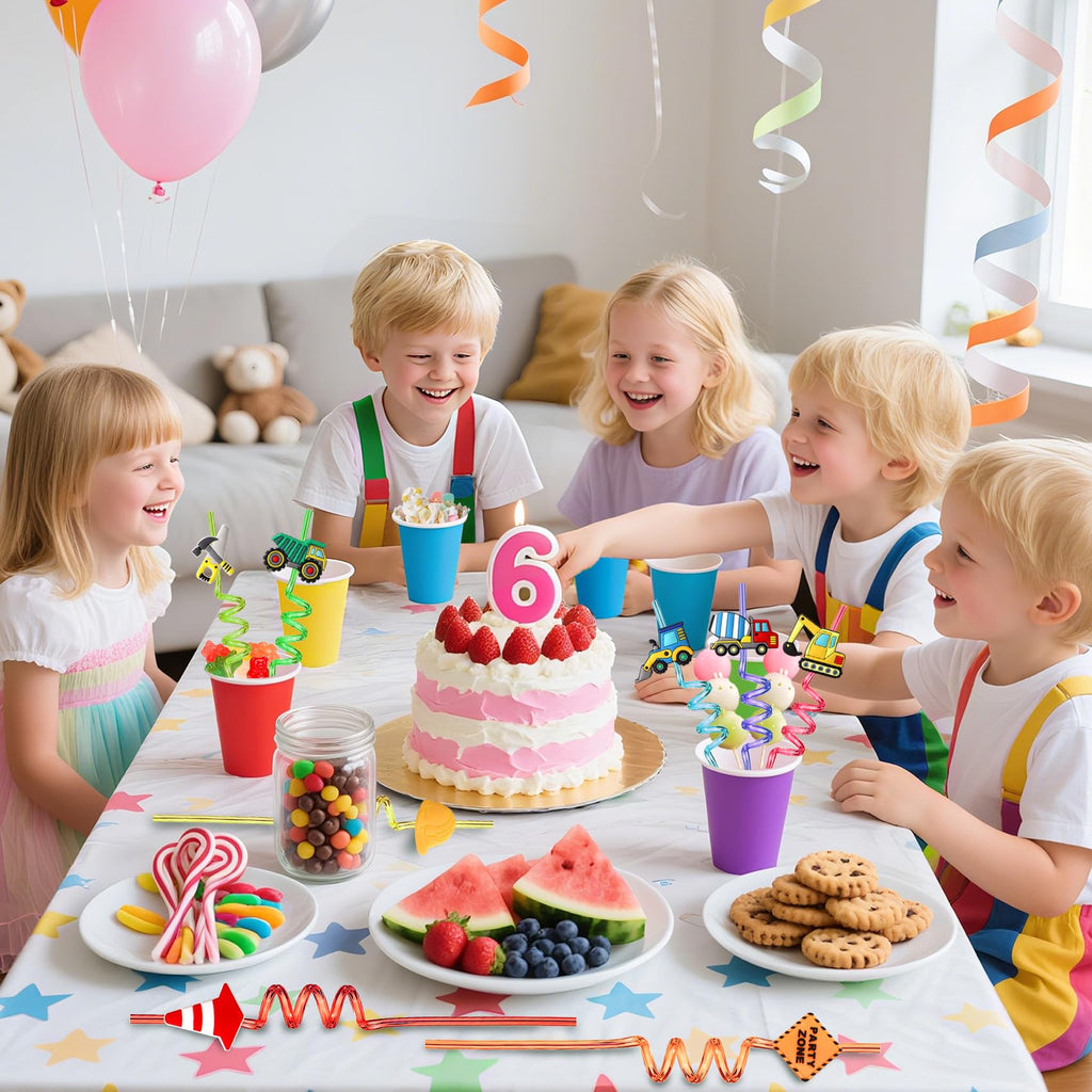 24Pcs 24 Construction Party Favors Straws Garbage Truck for Construction Transportation Theme Goodie Bags Birthday Decorations Party Supplies Gift