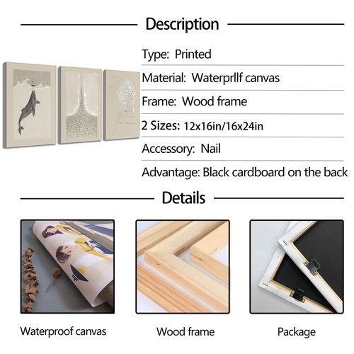 3Pcs Framed Modern Christian Canvas Wall Art Pictures Bible Verse Posters Prints Jonah and Whale Parable the Mustard Seed Moses Parting the Red Sea Scripture Wall Decoration for Bedroom 16x24in