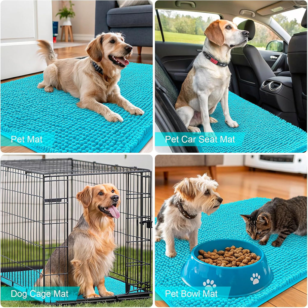 OLANLY Dog Door Mat - Absorbent Non-Slip Chenille for Muddy Paws | 47x24 Aqua Blue Quick Dry Doormat