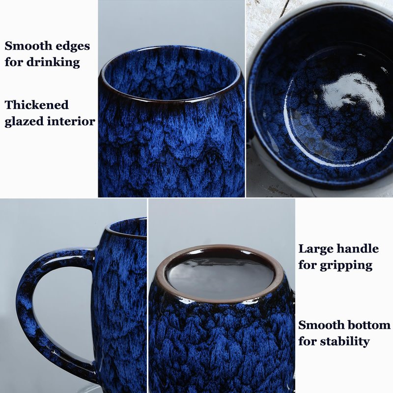 26 Oz Extra Large Ceramic Coffee Mug with Big Handle, 720ml Oversized Tea Cup for Office and Home Milk Cocoa, Microwave and Dishwasher Safe, Unique Handmade Texture Glaze Jumbo Coffee Cup (Deep Blue)