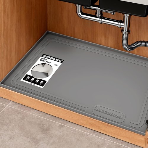 Aisslro Under Sink Mat 25" X 19", Waterproof Silicone Under Sink Mats for Kitchen, Anti-Leak Shelf Liner & Cabinet Protector with Raised Edge, [BPA Free] Bathroom Tray Home Organizer, Dark Gray