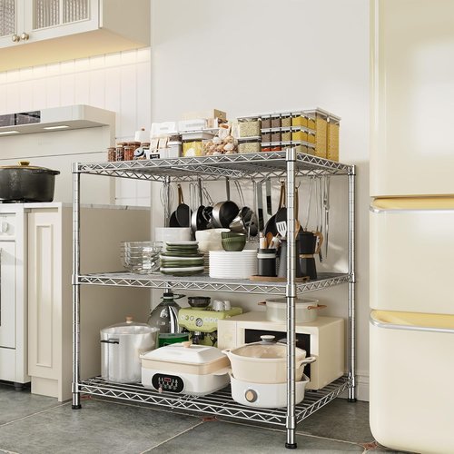 DurayLoly 3-Tier Adjustable Metal Shelving - Heavy Duty Wire Storage Rack | 35.4"W x 23.6"D x 35.4"H, Tool-Free Assembly, Chrome Finish for Kitchen, Bathroom, and More