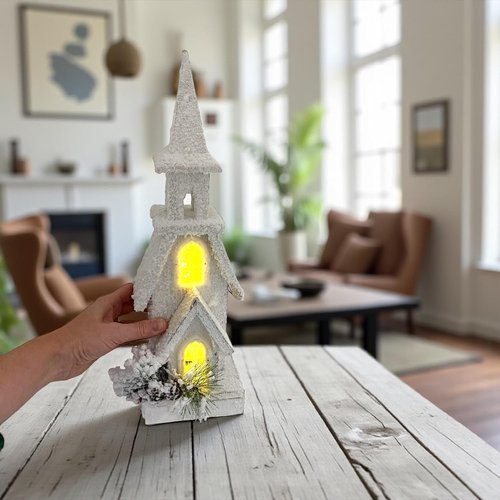 Light-Up Church | LED Timer Christmas Village House for Mantle, Shelf & Table Decor