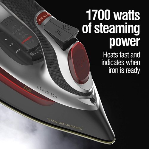 CHI Steam Iron - Professional Grade with Electronic Temperature Control & Titanium Soleplate | 1700 Watts, XL 10' Cord, Silver