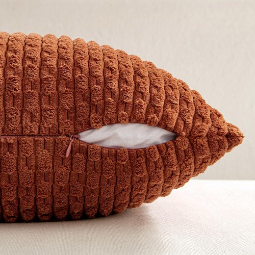 MIULEE Throw Pillow Covers - Soft Corduroy Boho Striped Decorative Set of 2 | 18x18 Inch Rust for Couch & Sofa