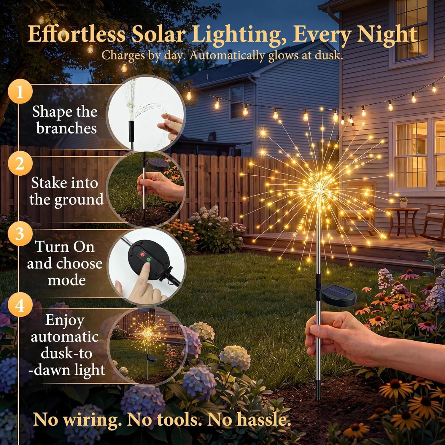Solar Firework Lights - 120LED Starburst Garden Lights | Waterproof Outdoor Decor with 8 Modes