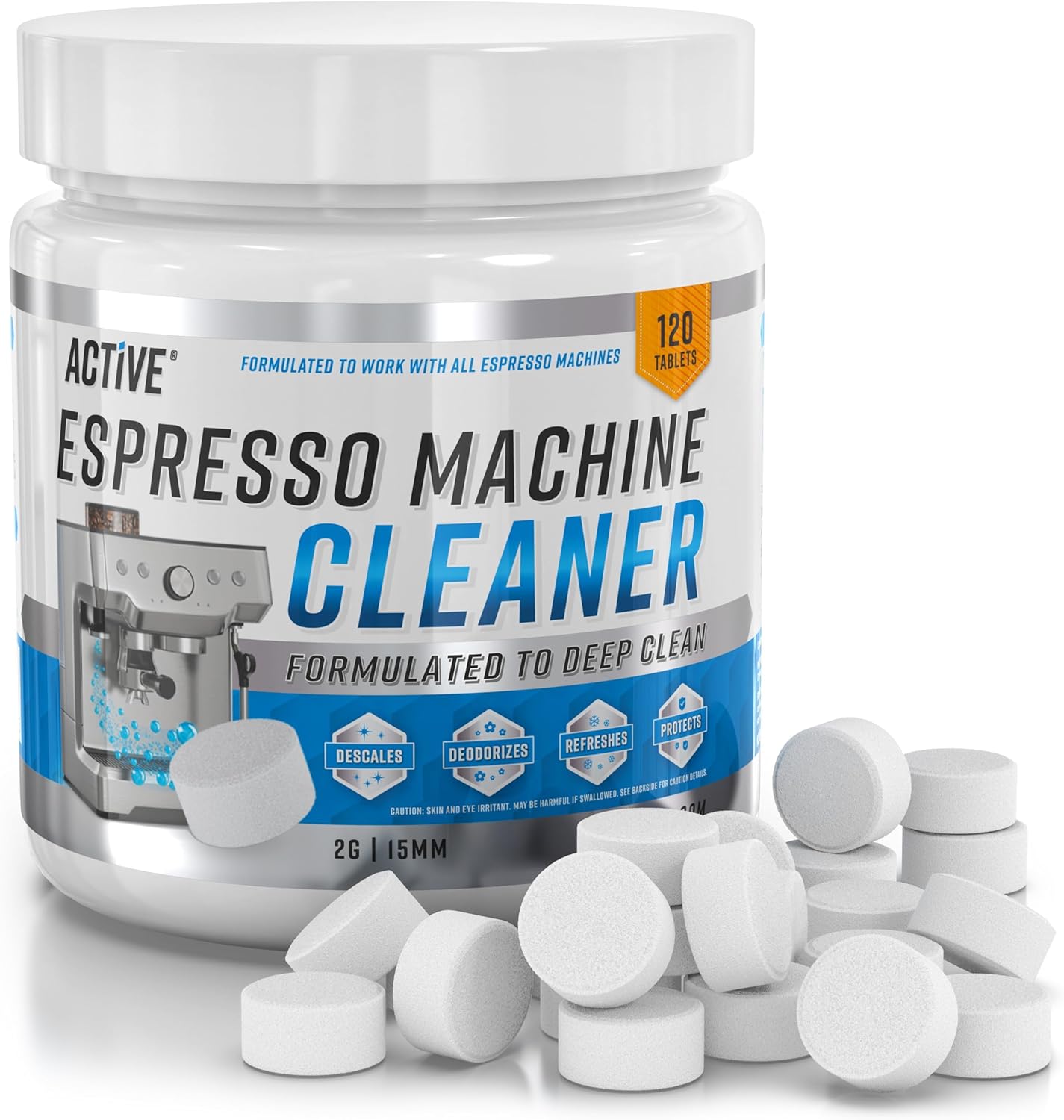 ACTIVE Espresso Machine Cleaning Tablets - 120 Tabs | Descaling Solution for Breville, Gaggia, Delonghi, Jura, Philips
