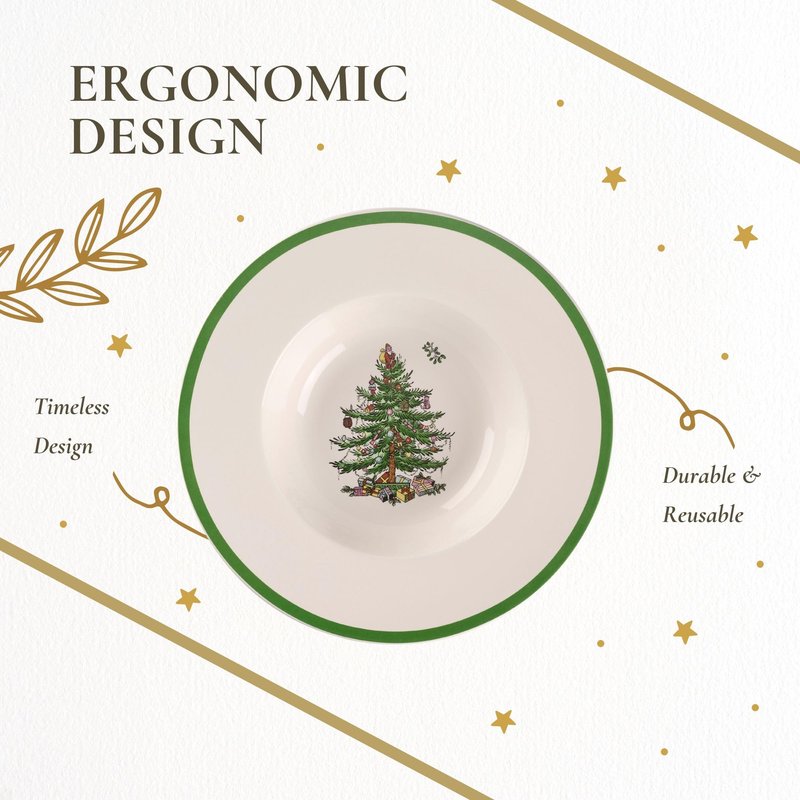 Spode Christmas Tree Pasta Bowl - Set of 4, Rimmed Plate for Serving Salad, Spaghetti & Soup, 10-Inch, Made of Porcelain, Dishwasher, Microwave & Freezer Safe, Dinnerware Set