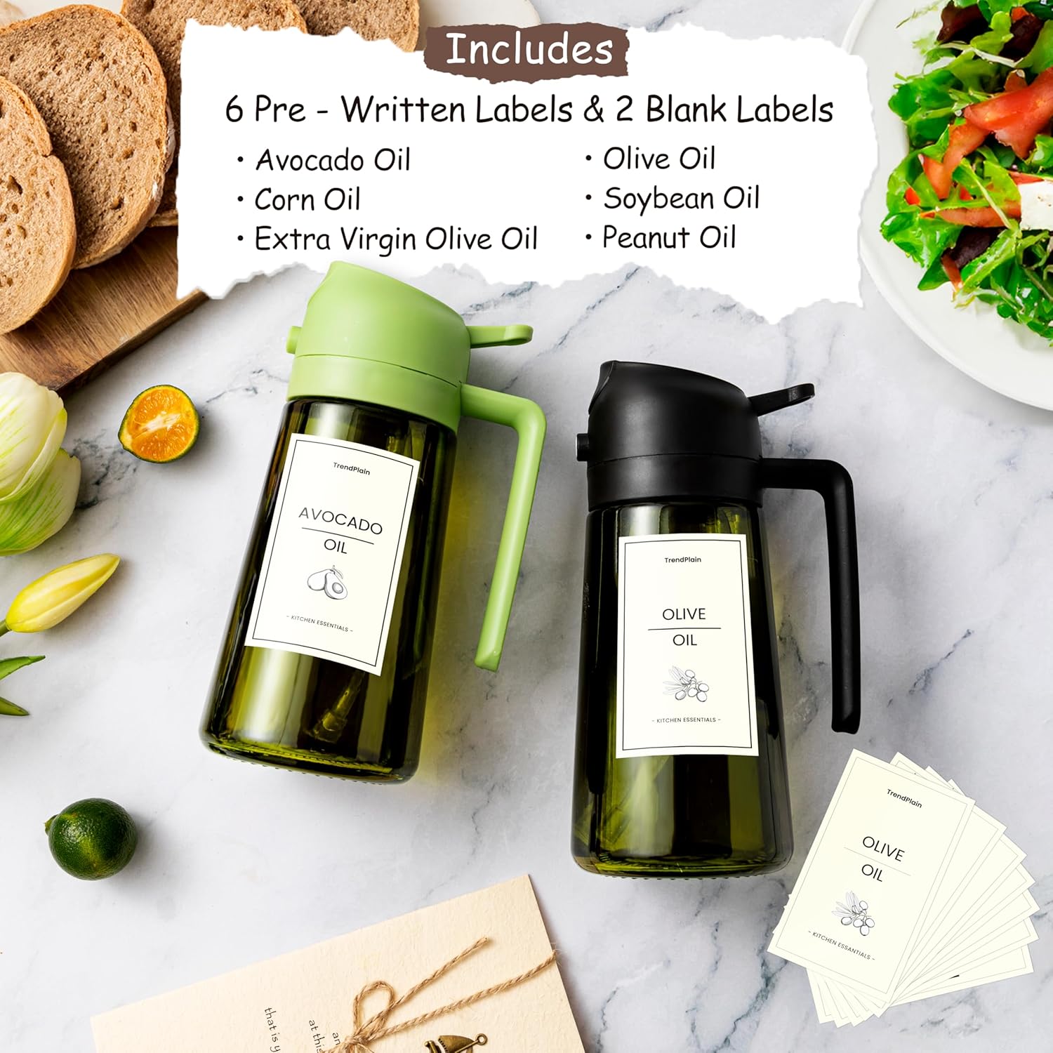 TrendPlain - Olive Oil Dispenser Bottle | 16oz Kitchen Gadget & Air Fryer Accessory - Green