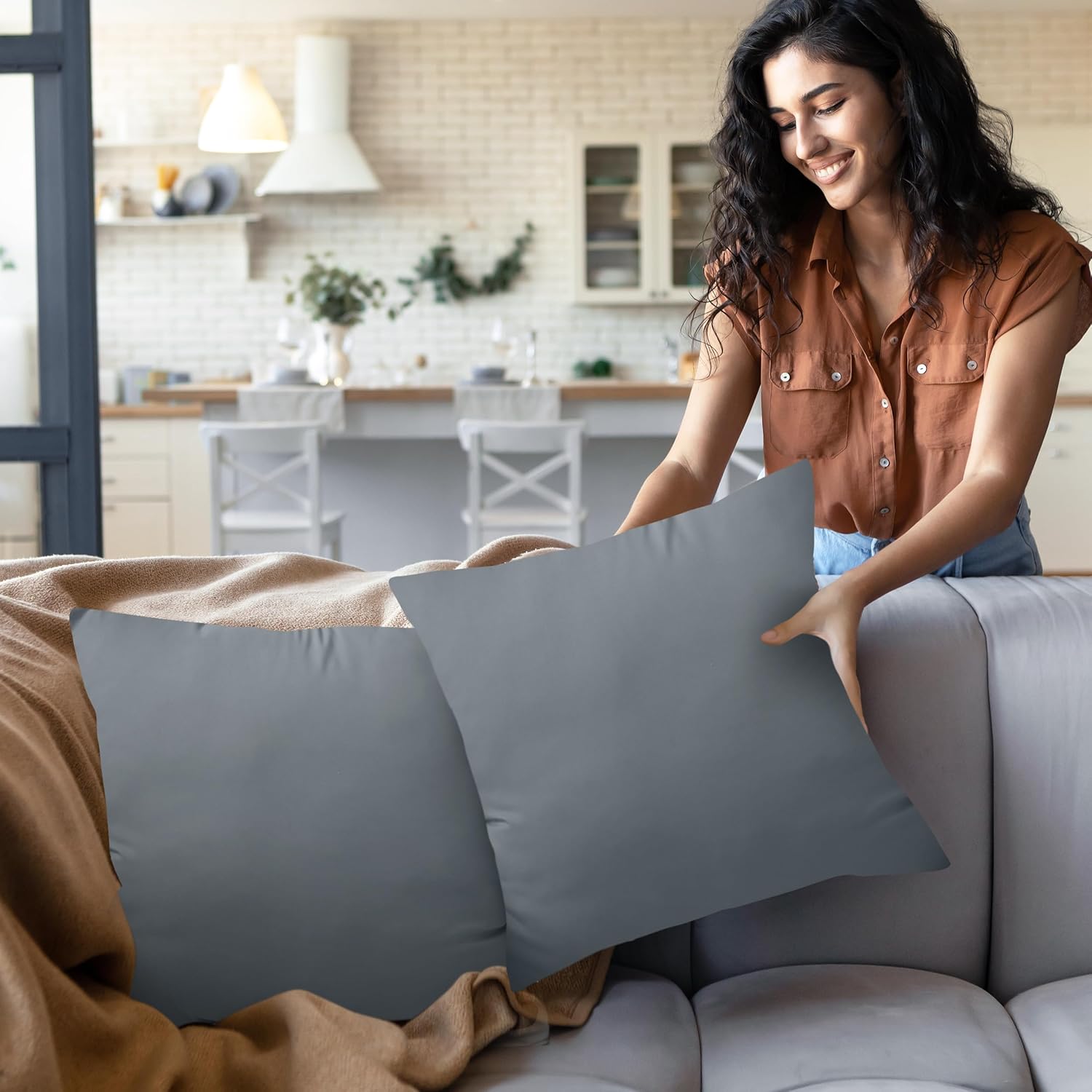Utopia Bedding 22x22 Pillow Inserts - Set of 2 Grey Decorative Cushions for Sofa & Bed - Soft & Supportive