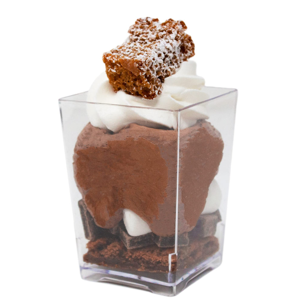 50 Pack 4 oz. Square Small Plastic Dessert Cup Hermes Professional-Grade Recyclable Transparent Disposable Party Cup for Parfait Desserts, Appetizers, and Events CMJJ