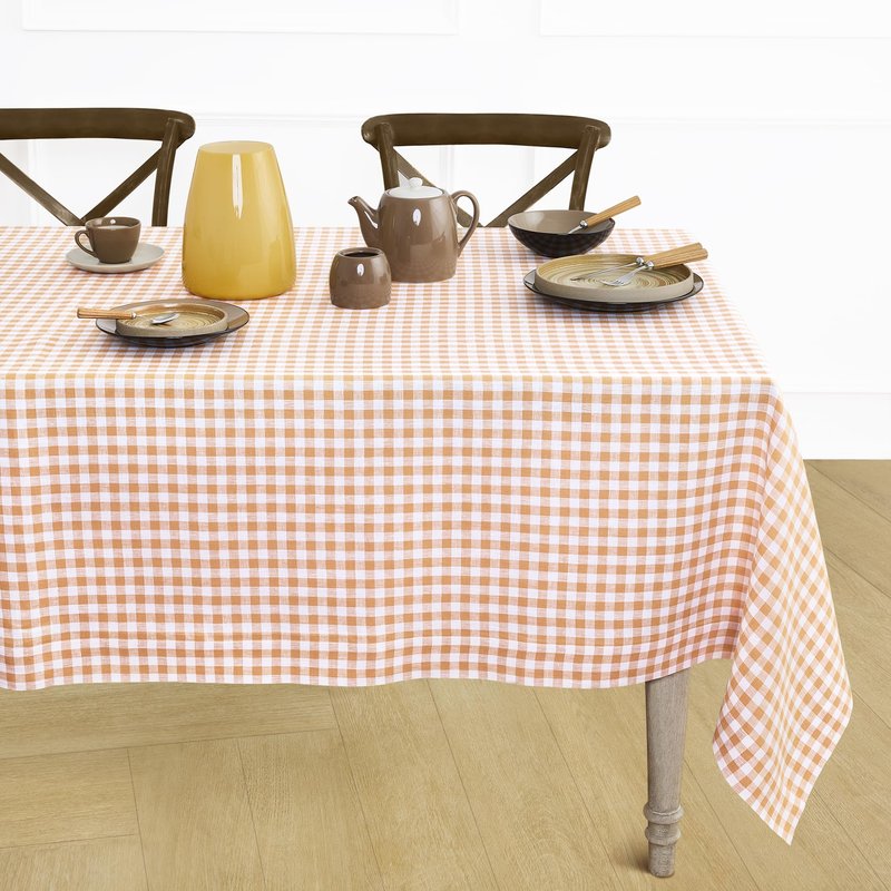 Solino Home Linen Tablecloth 60 x 120 Inch - 100% Pure Linen Gingham Checkered Multicolor Tablecloth for Rectangular Tables - Machine Washable Table Cloth for Spring, Summer, Mothers Day