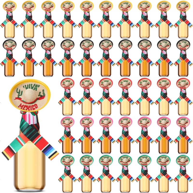 Panitay Mexico Mini Sombrero Hats with Mexican Beer Poncho Mini Serapes Decorations for Bottles Carnivals Cinco De Mayo(100 Pcs)