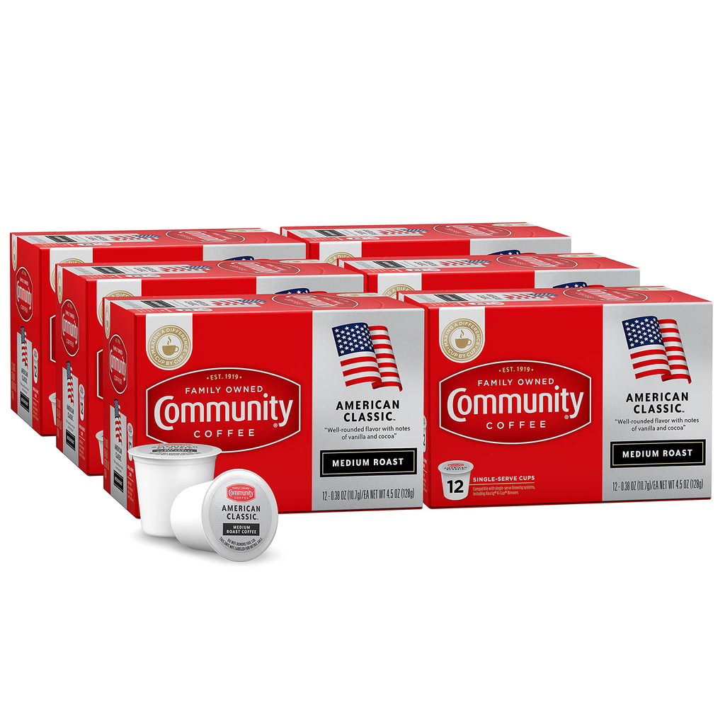 Community Coffee American Classic 72 Count Coffee Pods, Medium Roast, Compatible with Keurig 2.0 K-cup Brewers, 12 Count (Pack of 6)