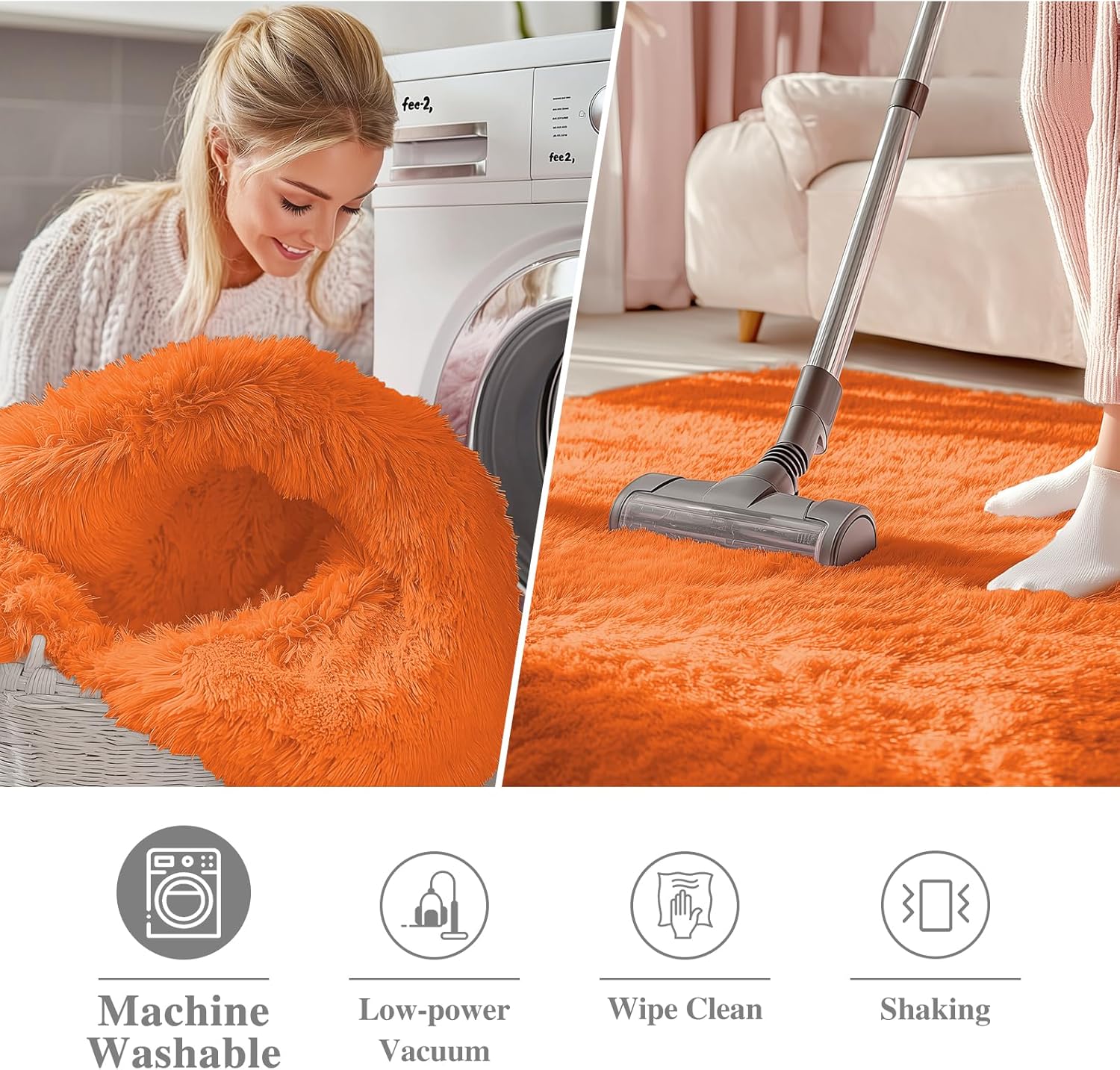OLANLY Orange Round Area Rug - Soft, Fluffy, Machine Washable 2 ft Circle Carpet for Bedroom & Nursery Decor