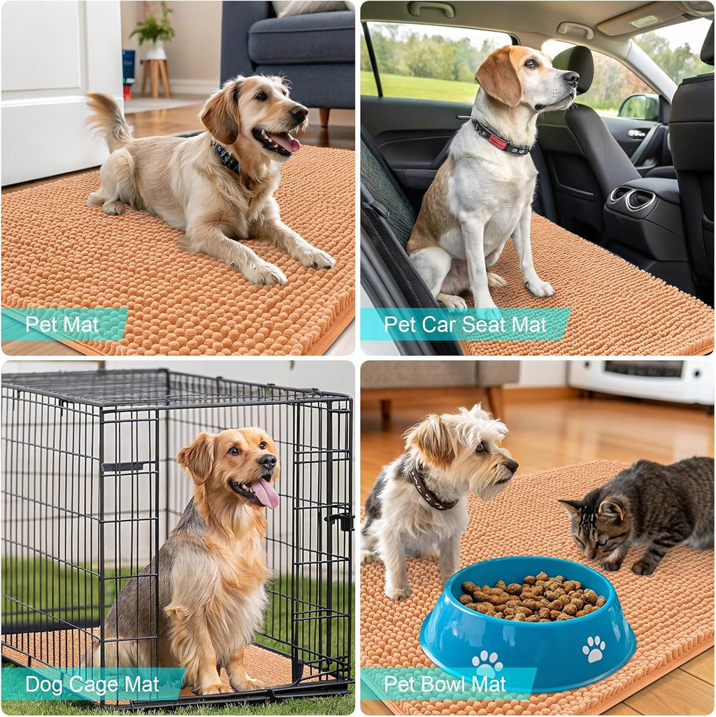 OLANLY Dog Door Mat - Absorbent Non-Slip Chenille for Muddy Paws | 47x20 Inches, Quick Dry, Orange