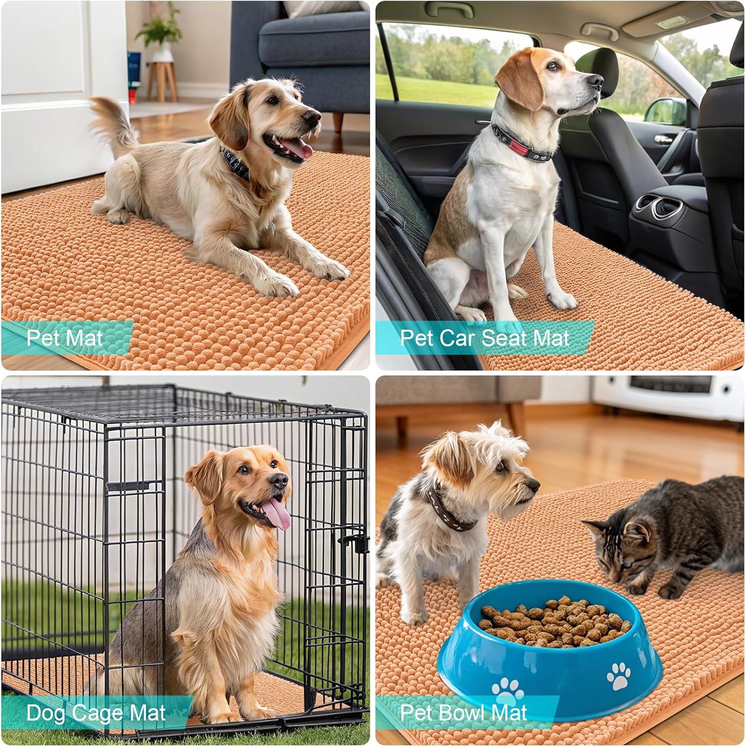 OLANLY Dog Door Mat - Absorbent Non-Slip Chenille for Muddy Paws | 47x20 Inches, Quick Dry, Orange