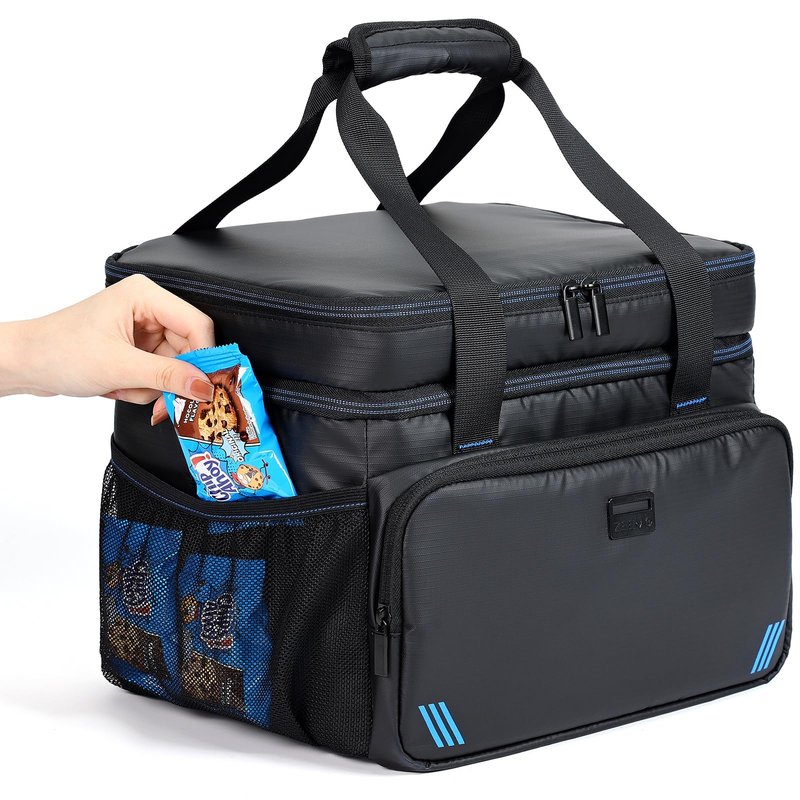 ZEEMO Soft Cooler Bag, Insulated Lunch Box, 19 L Ice Chest, Double Leakproof Layers, Waterproof and Collapsible Case for Work Outdoor Trip, Large Size, Black