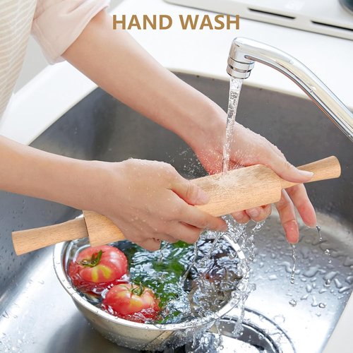 Classic Wooden Rolling Pin - 17" Beechwood with Handle & Pastry Mat | Ideal for Baking Pies, Cookies & More