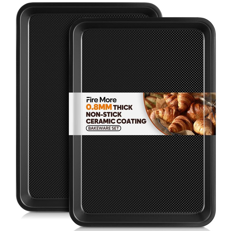 2 Pack Quarter Sheet Pan 12.8x9, Cookie Sheets for Baking 0.8mm Thick Non Stick Baking Sheets for Oven Heavy Duty Baking Trays