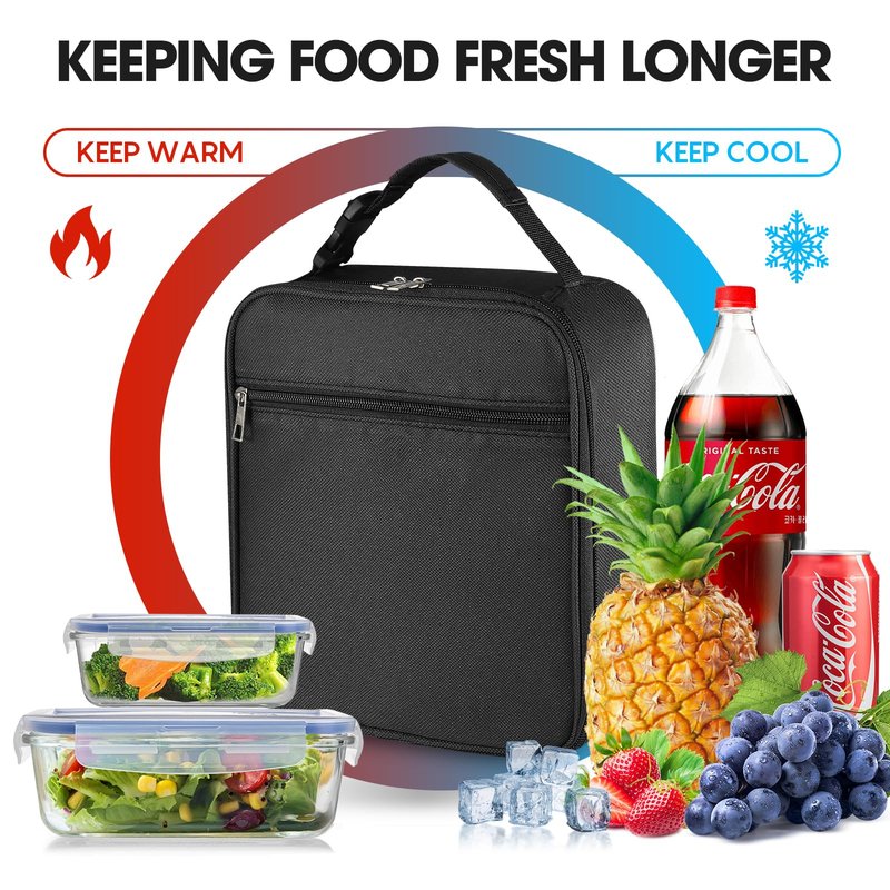 12 Pack lunch box Bulk,Insulated Reusable Lunch Bags with Aluminum for Women Men Girls,Leakproof lunch boxes,Small Lunch Tote Bag for Office,Work,Beach or Travel,Black