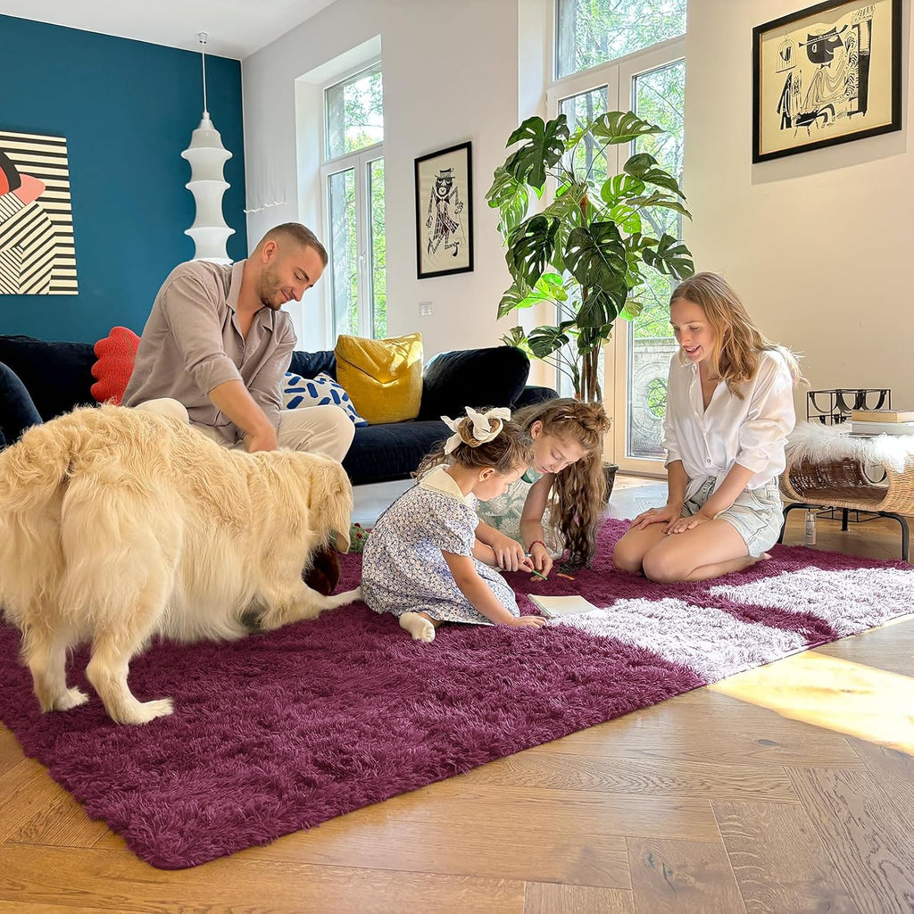 OLANLY Runner Rugs - 2x5 Machine Washable Soft Shaggy Carpet for Bedroom & Hallway - Burgundy