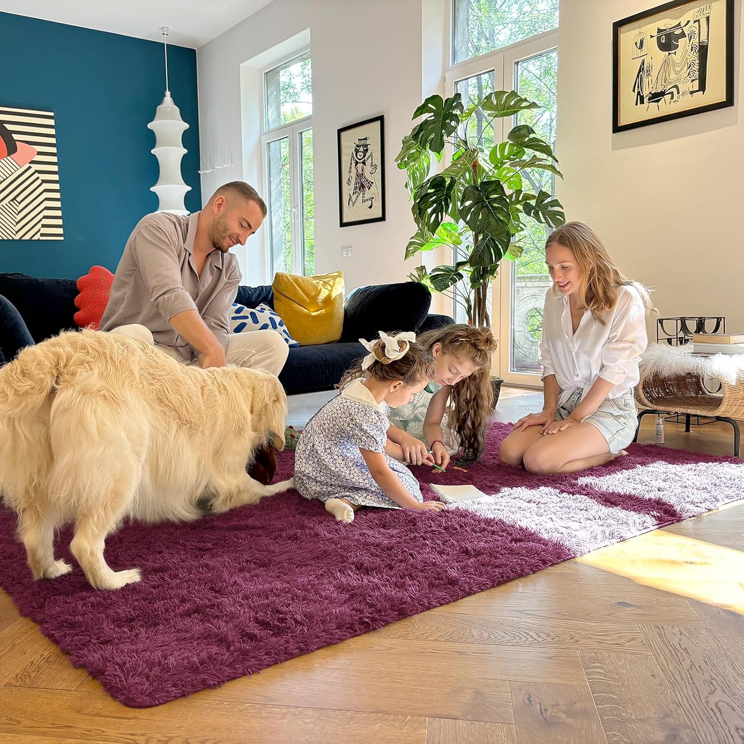 OLANLY Runner Rugs - 2x5 Machine Washable Soft Shaggy Carpet for Bedroom & Hallway - Burgundy