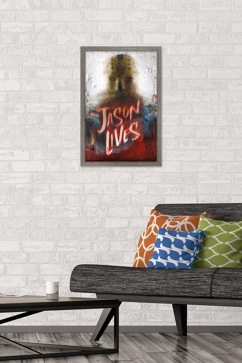 Friday The 13th - Jason Lives Wall Poster, 22.4L" x 14.7W", Gray Framed Version