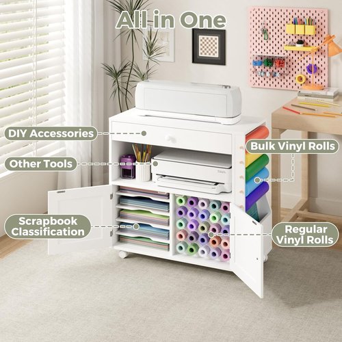 Kikihouse Craft Organizer Cart - Storage Solution for Cricut Machines with 30 Vinyl Roll Holder | Versatile Workstation