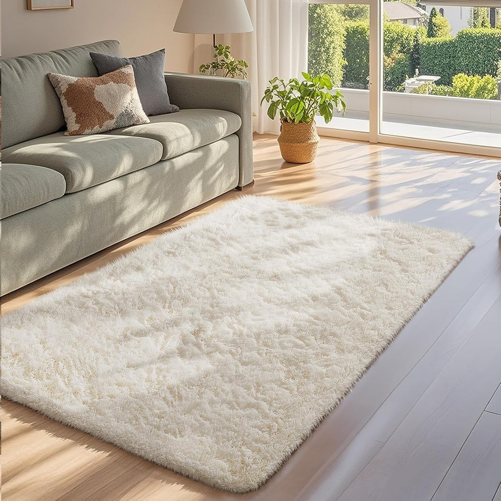 Ophanie 3x5 Area Rug - Non-Slip Ivory Carpet for Bedroom & Dorm | Fluffy Home Decor Essentials