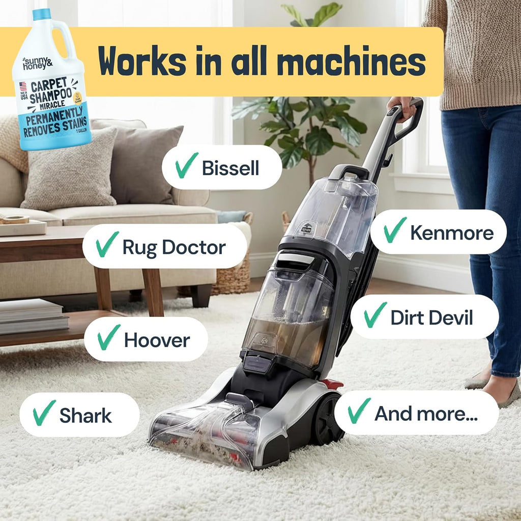 Sunny & Honey Carpet Cleaner Solution - Deep Stain Remover & Deodorizer for Pet Rugs | 128 fl oz, Fresh Summer Scent