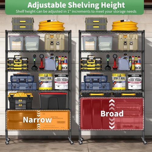 BestOffice 6-Tier Metal Storage Shelves - Adjustable Wire Shelving Unit with Wheels | 2100 lbs Capacity, Black