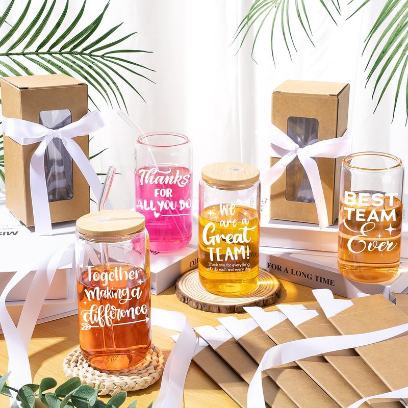 12 Set Employee Appreciation Gifts Bulk, Thank You Gifts for Coworker Staff Teacher Nurses Team, 16oz Can Shaped Beer Glass Cups Gift Box with Card for Women Men, Teacher's Day/Nurses Week