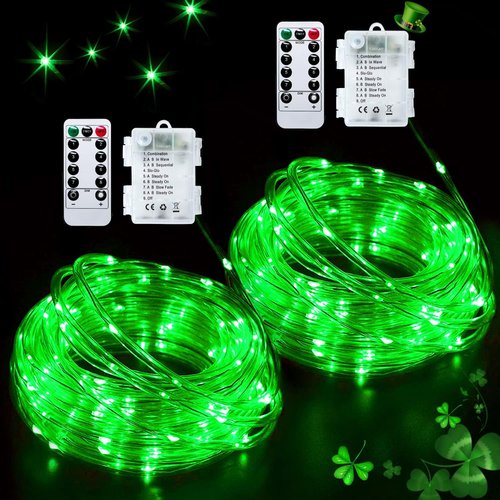 JMEXSUSS Green Battery Operated String Lights - 200 LED Waterproof 66ft Rope Lights with Remote for St. Patrick's Day Decor