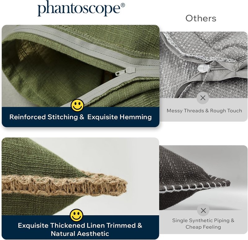 Phantoscope Farmhouse Solid Throw Decorative Pillow Cover Burlap Linen Trimmed Tailored Edges Outdoor Pillow Black 1 Pack 18 x 18 inches, 45 x 45 cm