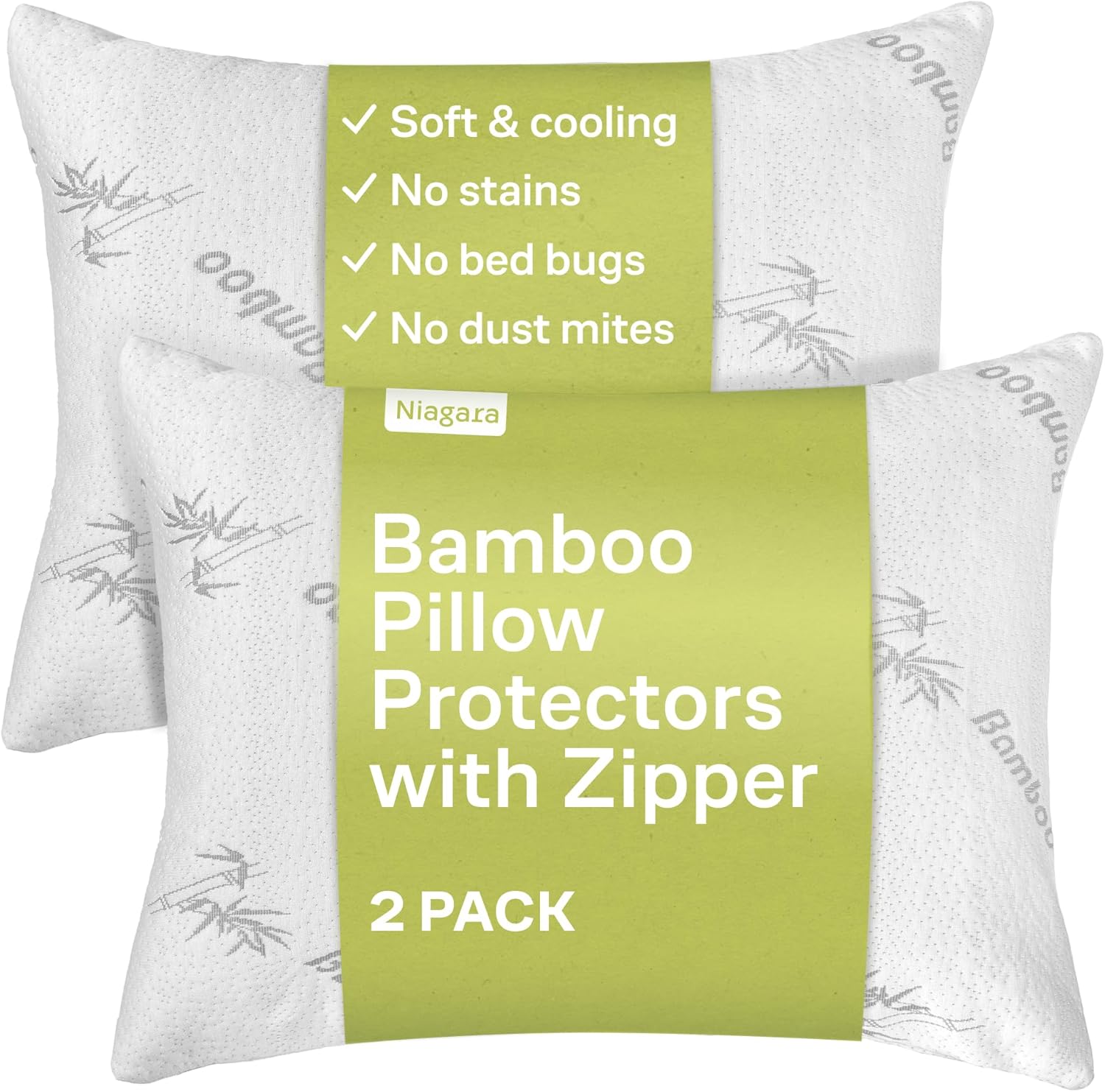Niagara Sleep Solution Cloud-Like Pillow Protectors - Breathable Cooling Zipper Covers | Queen Size, 2-Pack (White)