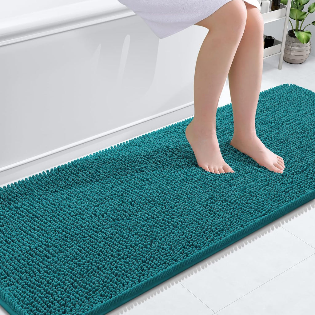 OLANLY Bathroom Runner Rugs - Soft Absorbent Chenille Bath Mats | Quick-Dry, Rubber Backing, 70x24 Deep Lake