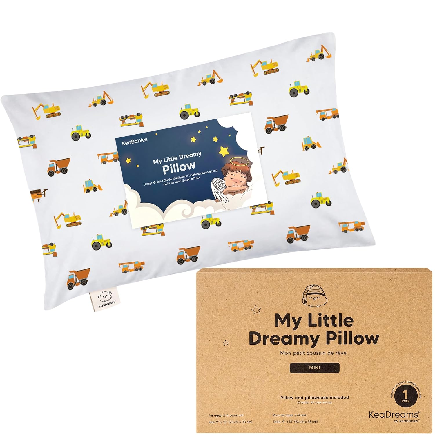 My Little Dreamy Mini Toddler Pillow - Soft Organic Cotton Travel Pillowcase 9x13 for Kids 2-4 Years Old