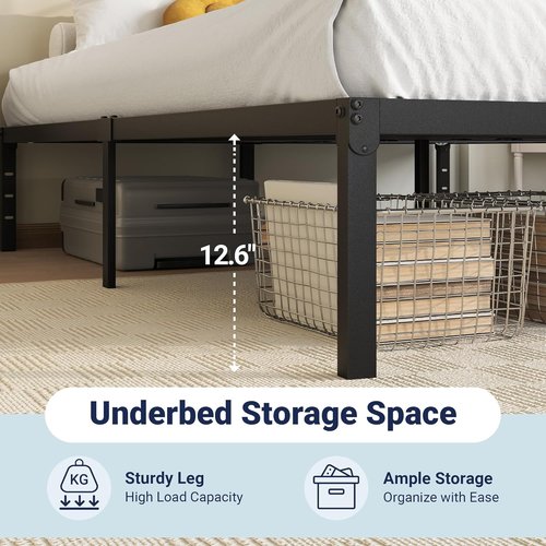 Allewie Queen Bed Frame - 14-Inch Metal Platform Bed with Storage | No Box Spring Needed, Easy Assembly, Black