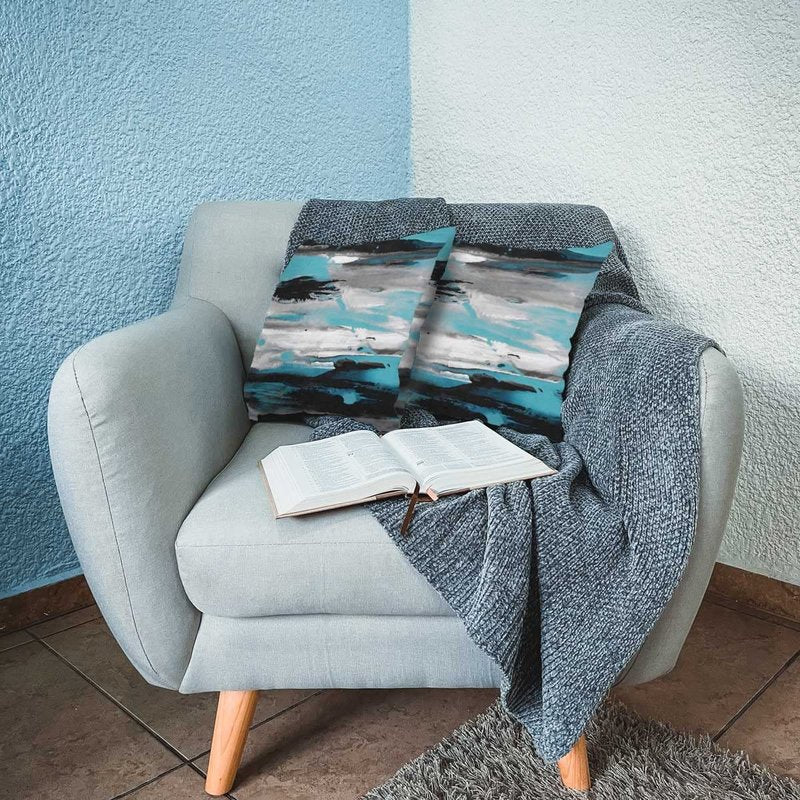 KUKNOS Blue Gray Decorative Throw Pillow Covers Black Teal Couch Pillow Covers White Turquoise Personalized Sofa Pillow Covers for Living Room Bedroom 18X18 Inch Set of 2