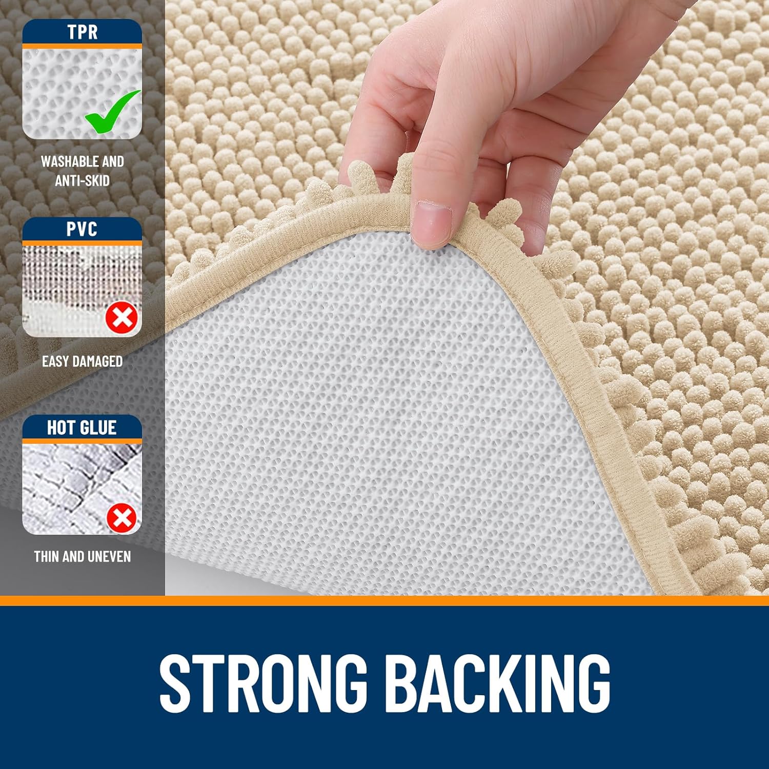OLANLY Bathroom Runner Rug - Extra Soft Chenille with Quick Dry Rubber Backing | 70x24 Inches, Beige