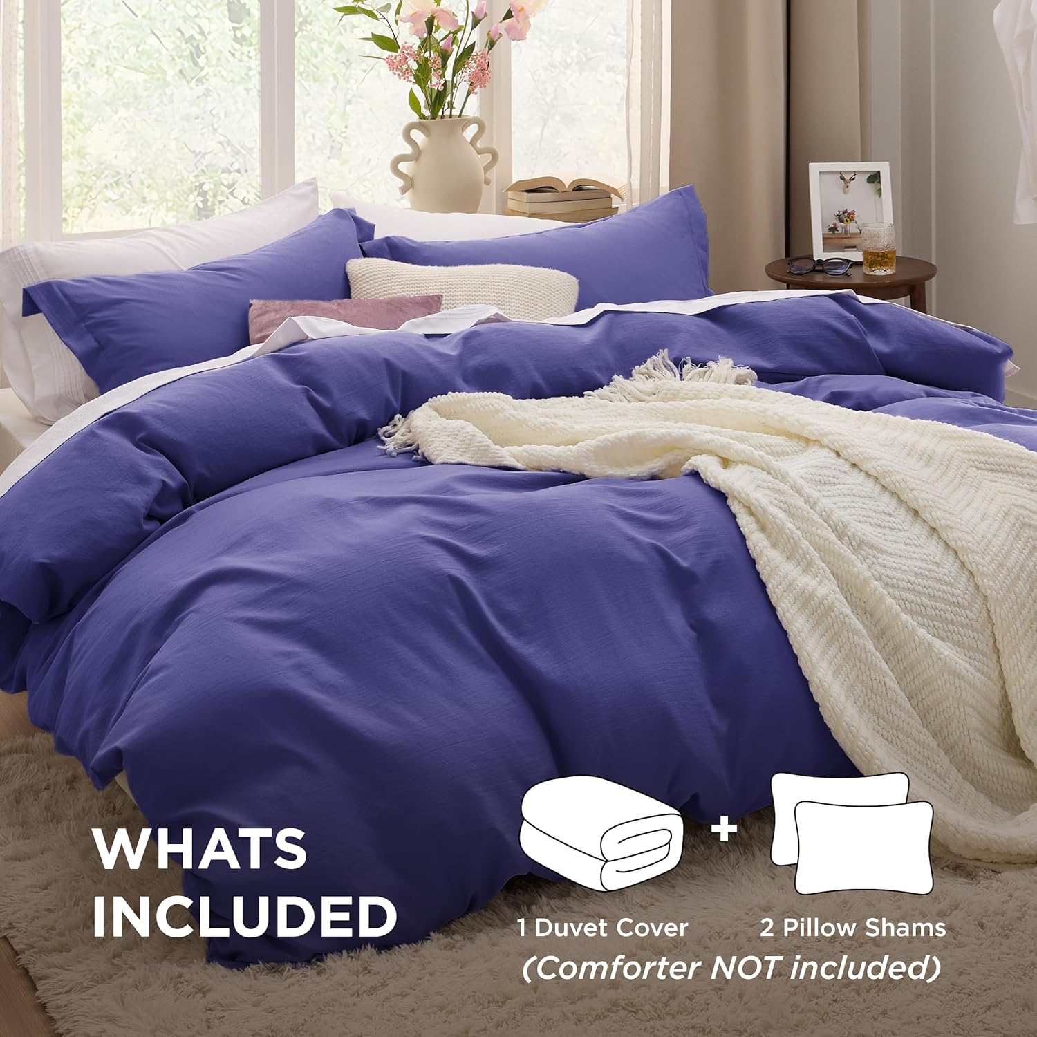 Bedsure Skipper Blue Duvet Cover Set - King Size 3-Piece Extra Soft Cotton-Like Polyester Bedding, 104x90 Inches with Zipper Closure & 2 Pillow Shams