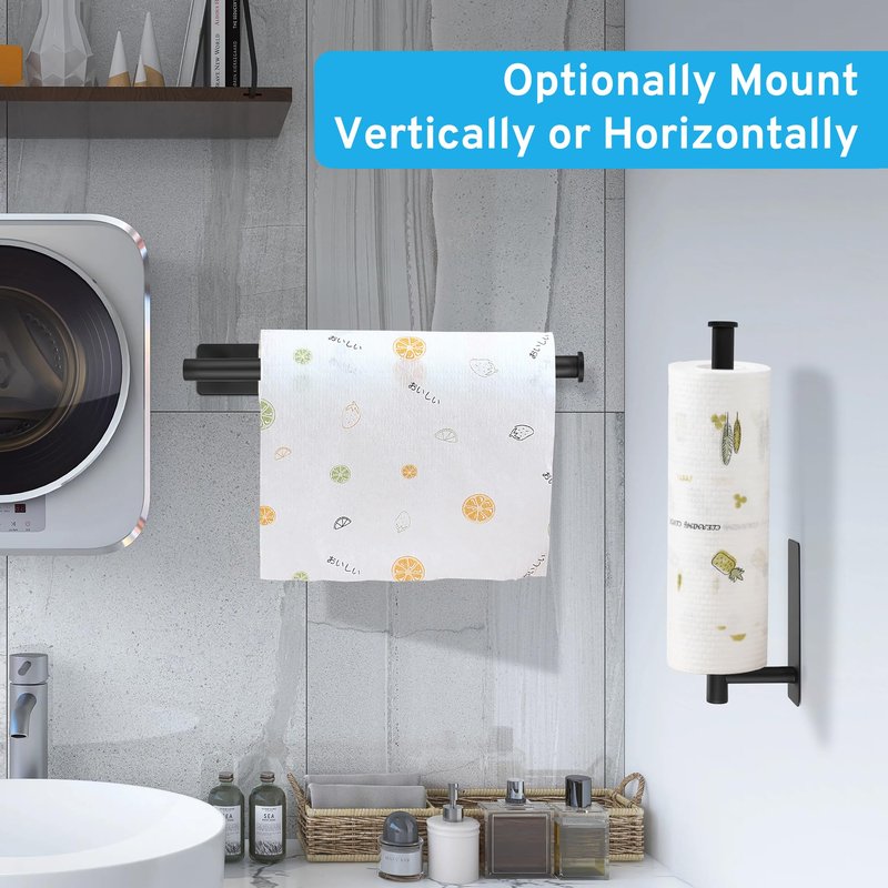 2nd Gen Paper Towel Holder Under Cabinet No Drilling, [More Sturdy] Self Adhesive or Drilling Paper Towel Holder Wall Mount for Kitchen, RV, [Fit Mega Paper Towel Roll] SUS304 Stainless Steel